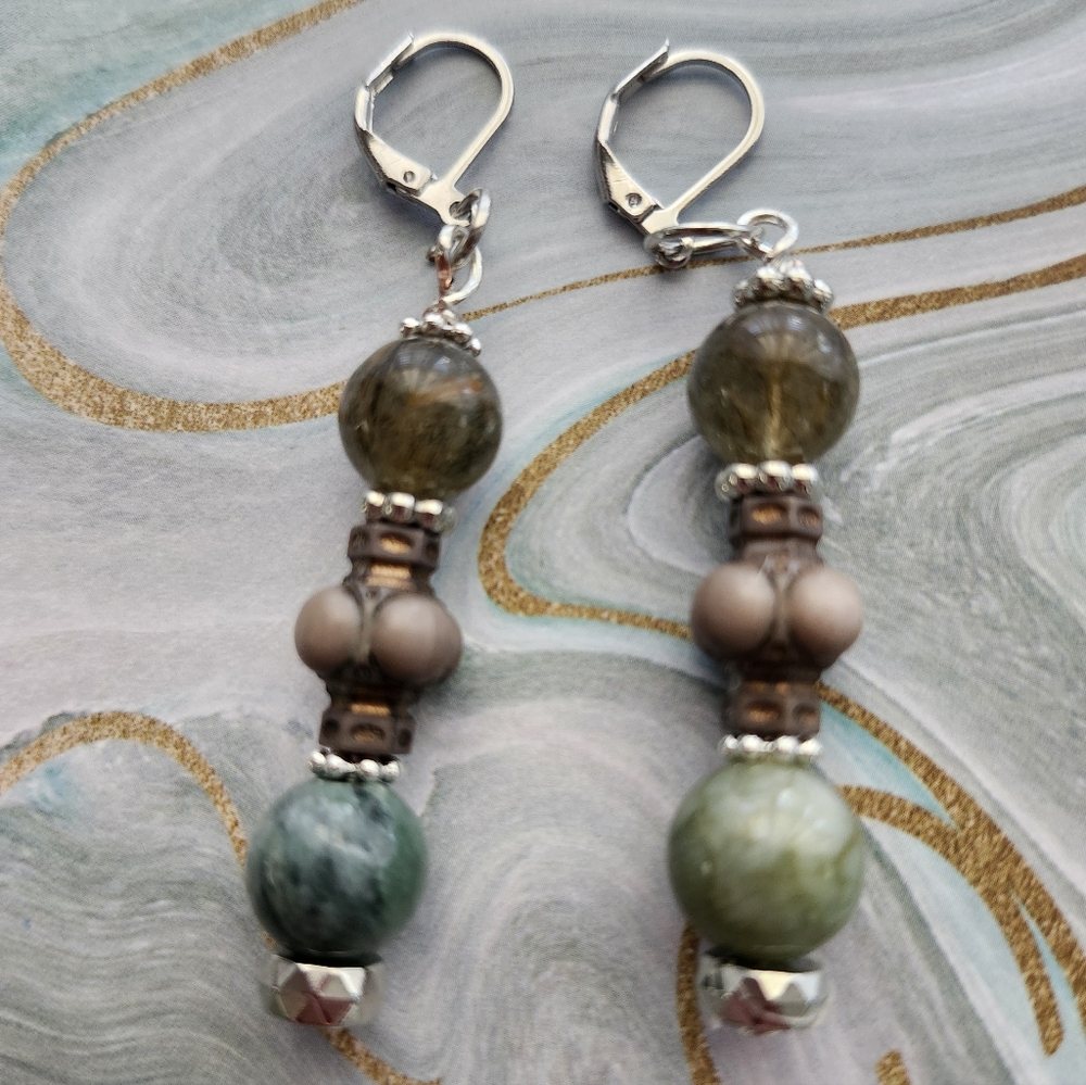 Earrings Jasper Agate Stone Drop Handcrafted